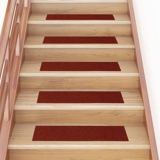 Tappetini per scale autoadesivi 15 pz 76x20 cm Bordeaux Rosso Rettangolari - homemem39