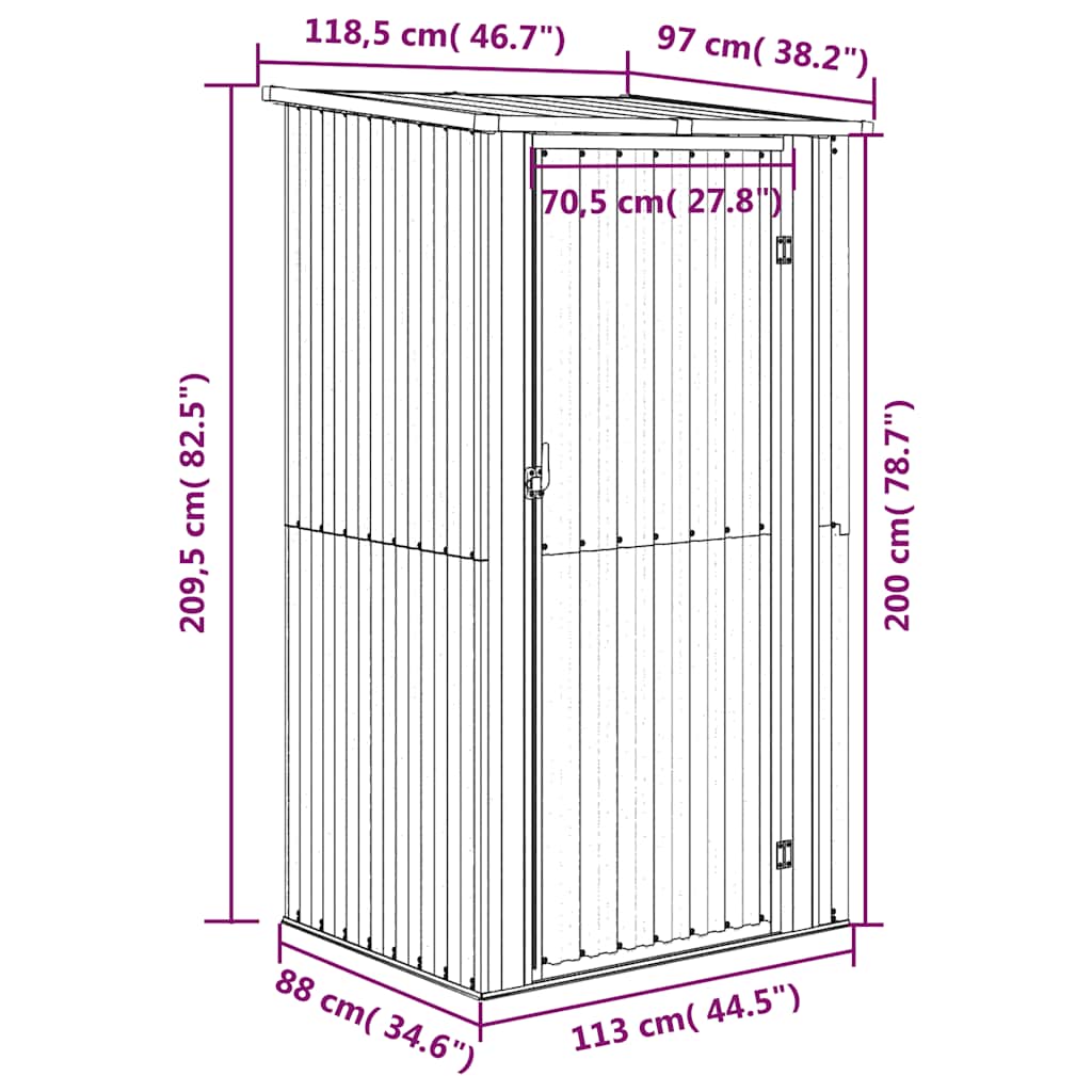 Capanno da Giardino Antracite 118,5x97x209,5 cm Acciaio Zincato | homemem39