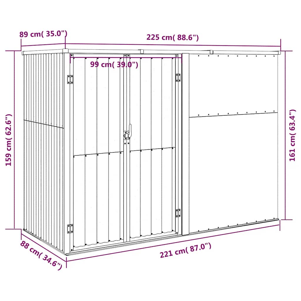 Capanno per Attrezzi Verde 225x89x161 cm in Acciaio Zincato | homemem39