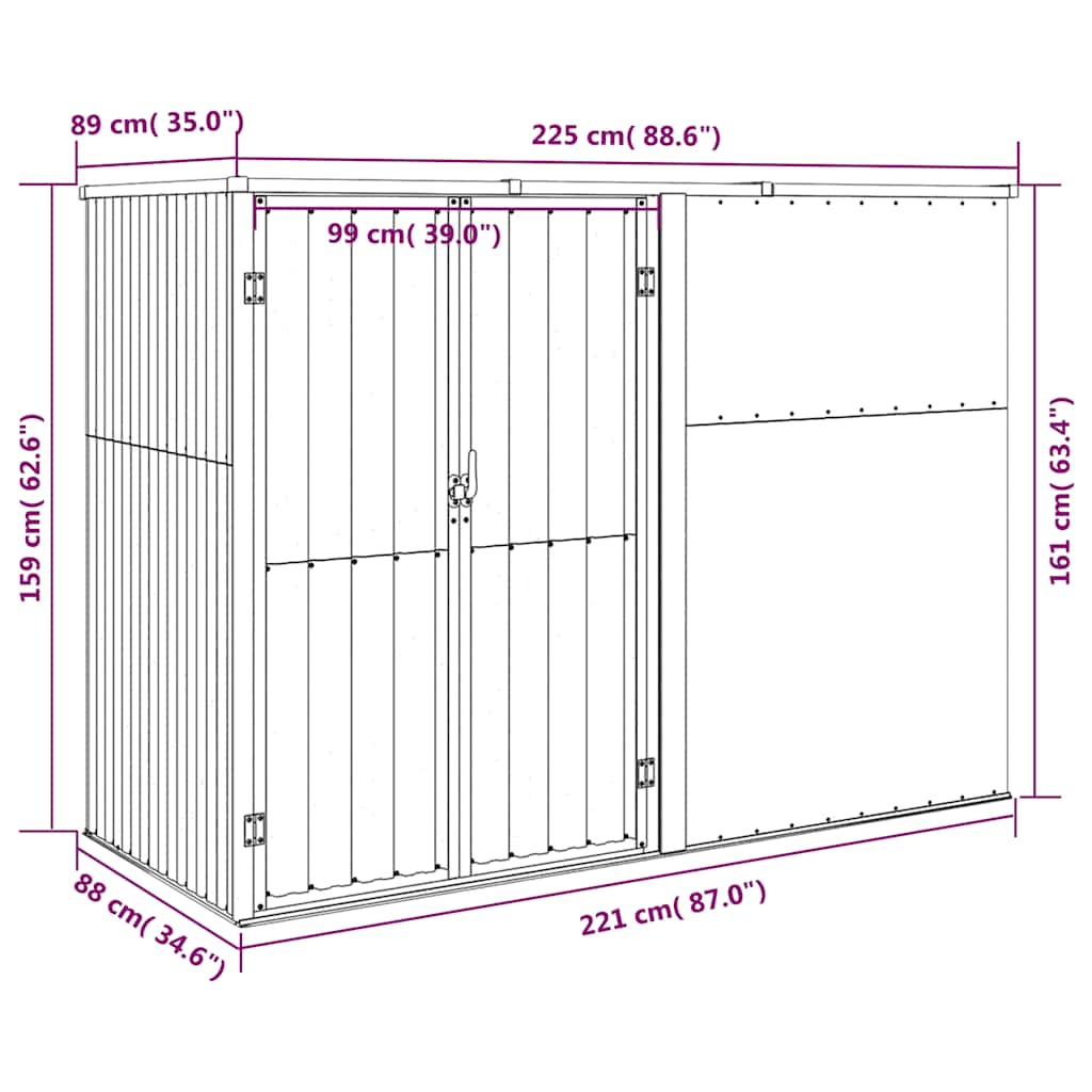 Capanno per Attrezzi Antracite 225x89x161 cm Acciaio Zincato - homemem39