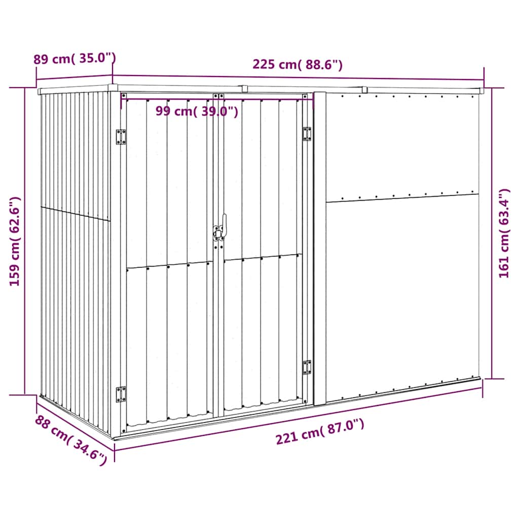 Capanno per Attrezzi Marrone 225x89x161 cm in Acciaio Zincato