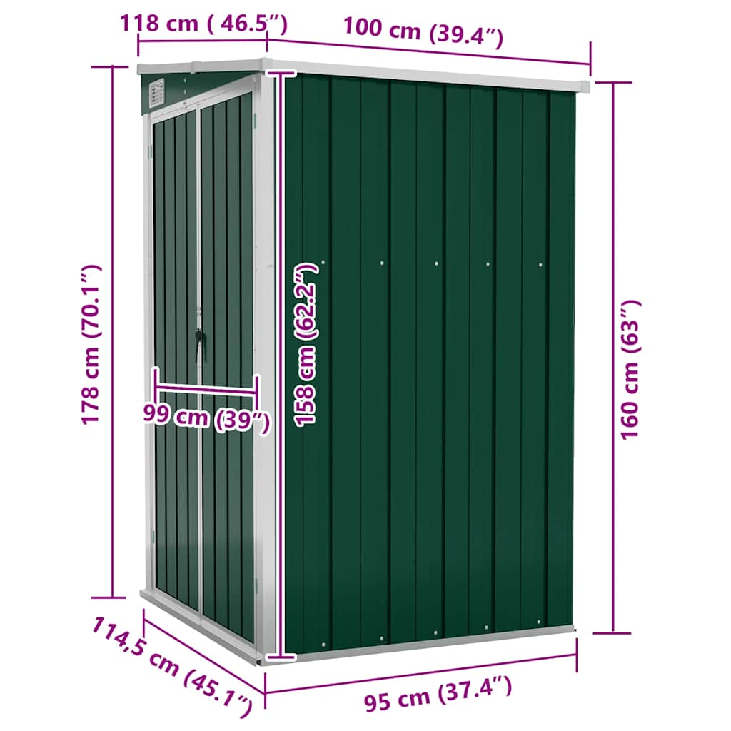 Capanno Giardino a Parete Verde 118x100x178 cm Acciaio Zincato | homemem39
