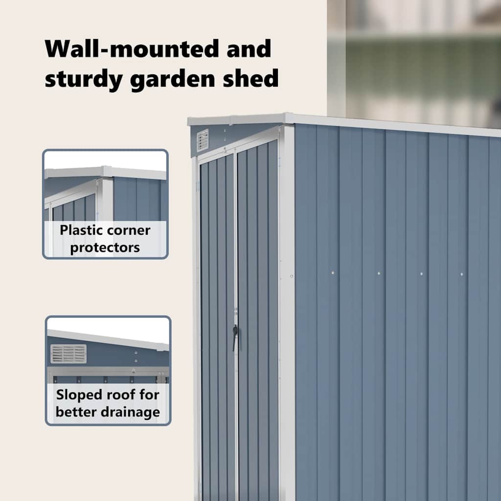 Capanno Giardino a Parete Grigio 118x100x178 cm Acciaio Zincato - homemem39
