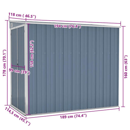 Capanno Giardino a Parete Grigio 118x194x178 cm Acciaio Zincato - homemem39