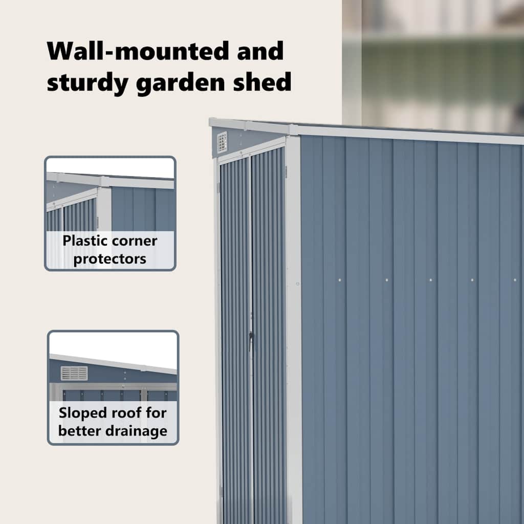 Capanno Giardino a Parete Grigio 118x194x178 cm Acciaio Zincato - homemem39
