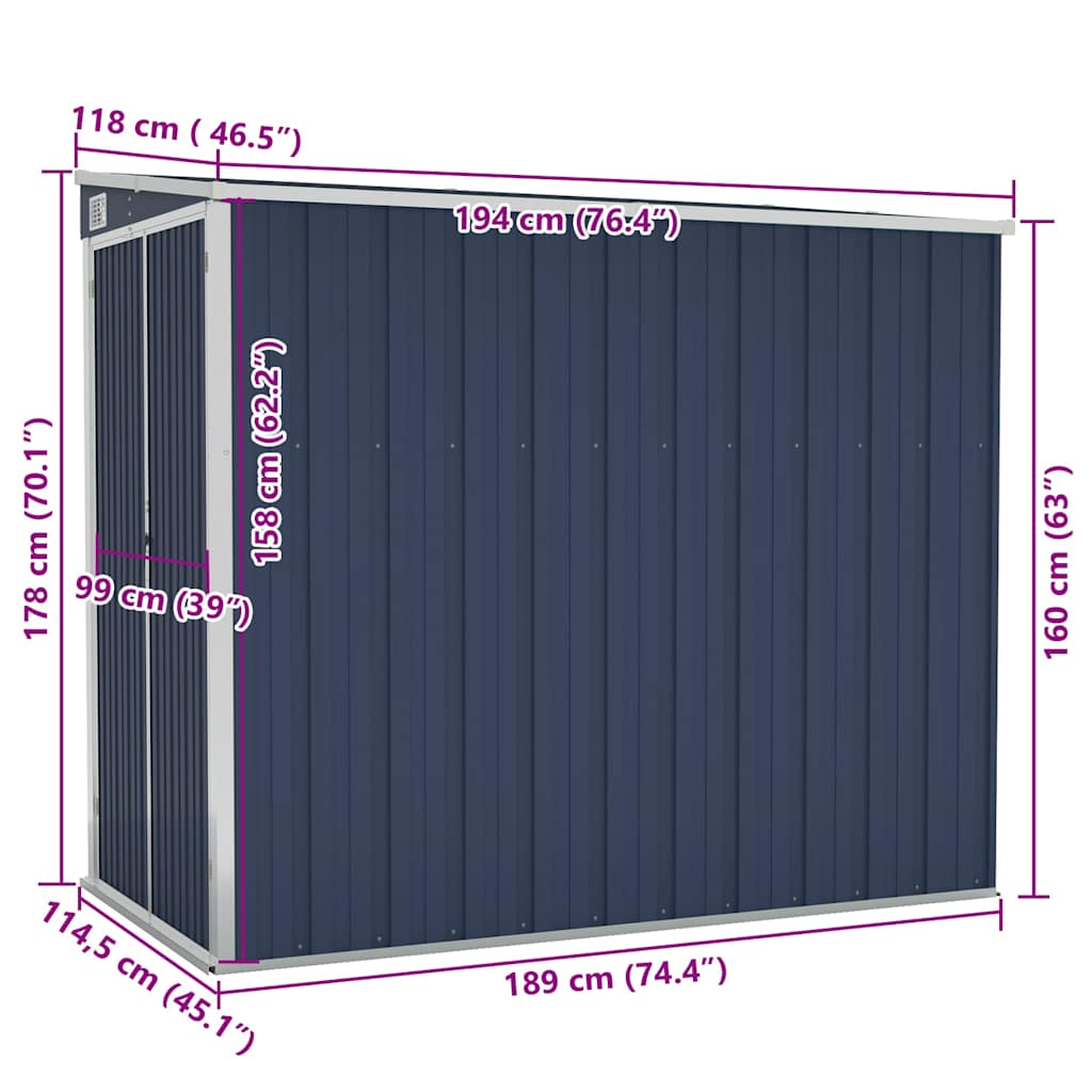 Capanno da Giardino a Parete Antracite 118x194x178 cm Acciaio - homemem39