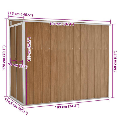 Capanno Giardino a Parete Marrone 118x194x178cm Acciaio Zincato - homemem39