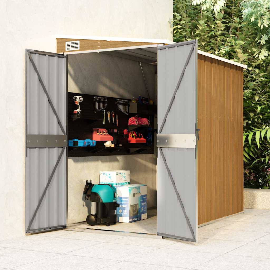 Capanno Giardino a Parete Marrone 118x194x178cm Acciaio Zincato