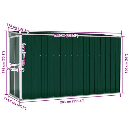 Capanno Giardino a Parete Verde 118x288x178 cm Acciaio Zincato | homemem39