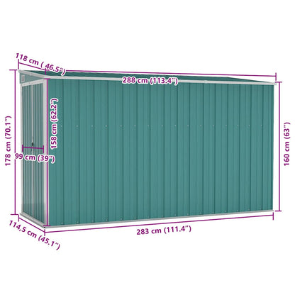Capanno Giardino a Parete Verde 118x288x178 cm Acciaio Zincato - homemem39