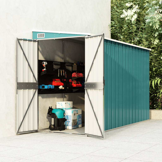 Capanno Giardino a Parete Verde 118x288x178 cm Acciaio Zincato - homemem39
