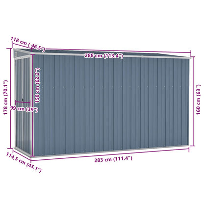 Capanno Giardino a Parete Grigio 118x288x178 cm Acciaio Zincato - homemem39
