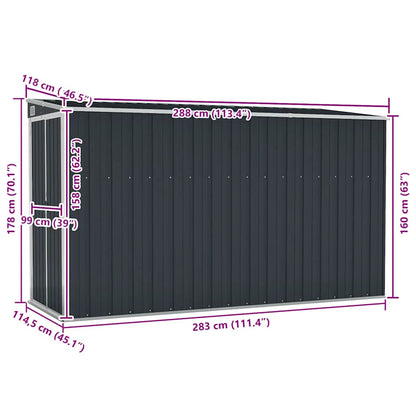 Capanno da Giardino a Parete Antracite 118x288x178 cm Acciaio | homemem39