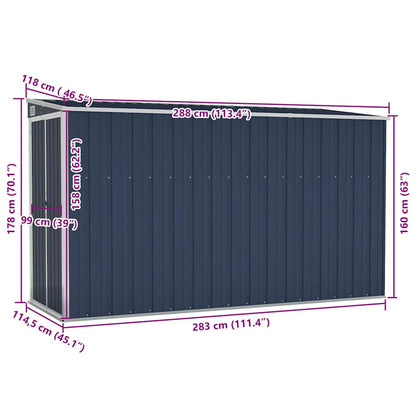 Capanno da Giardino a Parete Antracite 118x288x178 cm Acciaio - homemem39