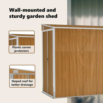 Casetta da giardino a muro marrone 118x288x178 cm in acciaio zincato | homemem39
