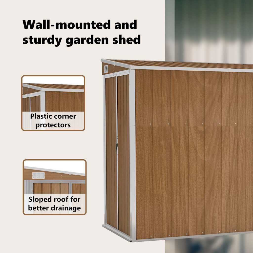 Capanno Giardino a Parete Marrone 118x288x178cm Acciaio Zincato - homemem39