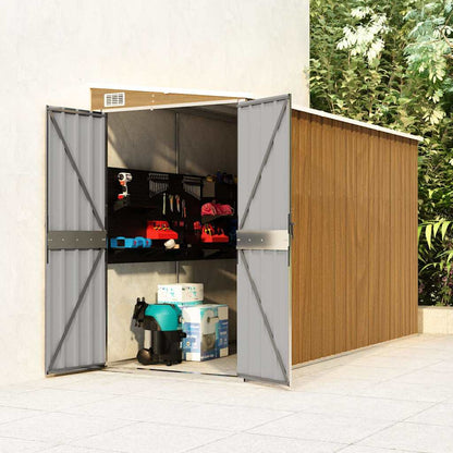 Casetta da giardino a muro marrone 118x288x178 cm in acciaio zincato | homemem39