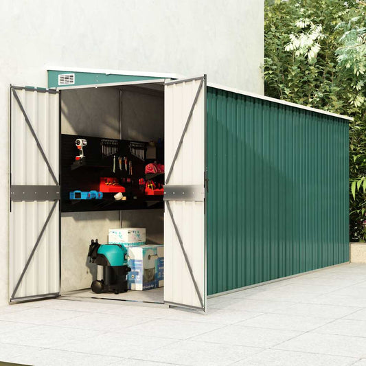 Capanno Giardino a Parete Verde 118x382x178 cm Acciaio Zincato - homemem39
