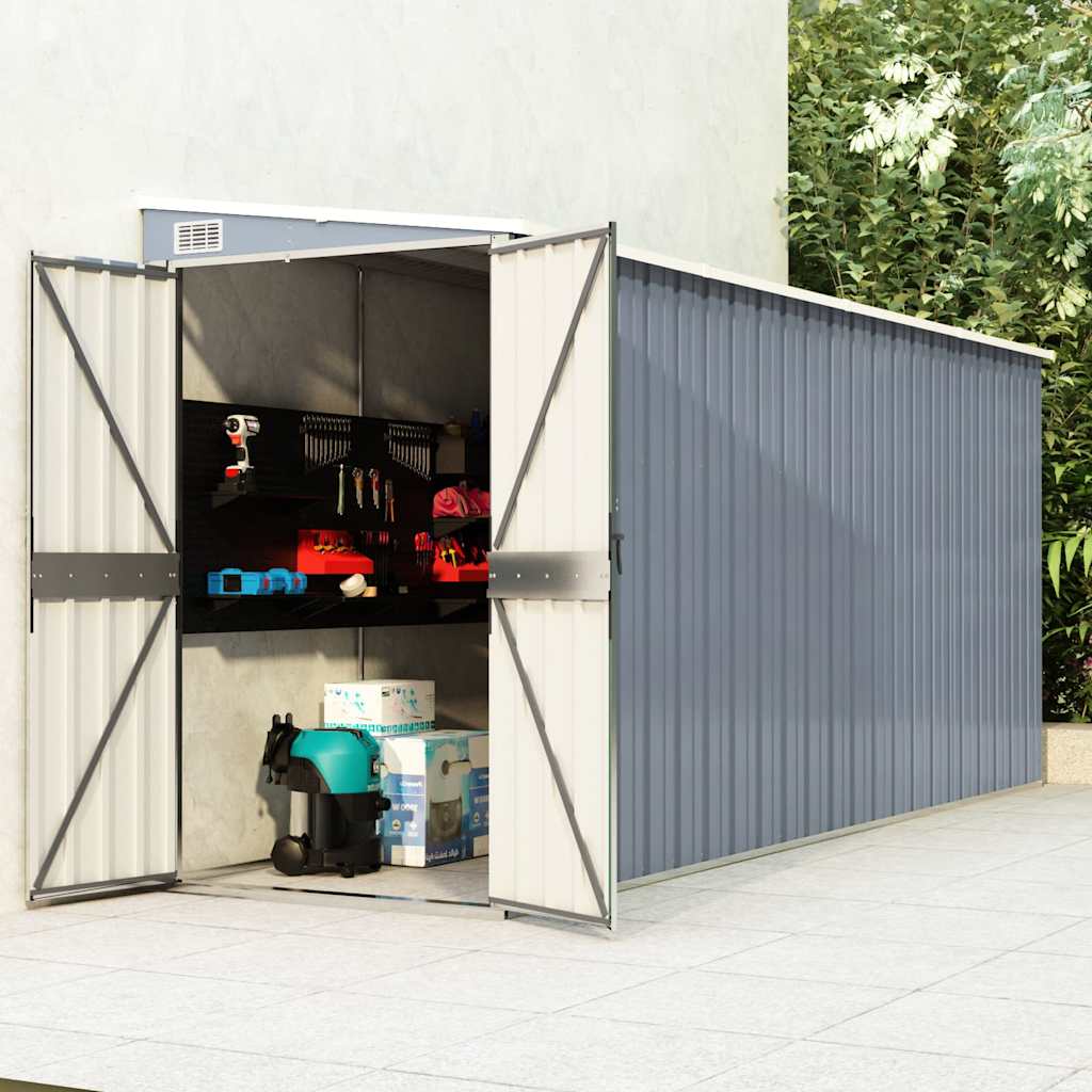 Capanno Giardino a Parete Grigio 118x382x178 cm Acciaio Zincato - homemem39