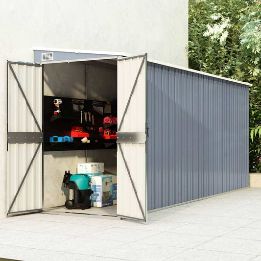 Capanno Giardino a Parete Grigio 118x382x178 cm Acciaio Zincato - homemem39