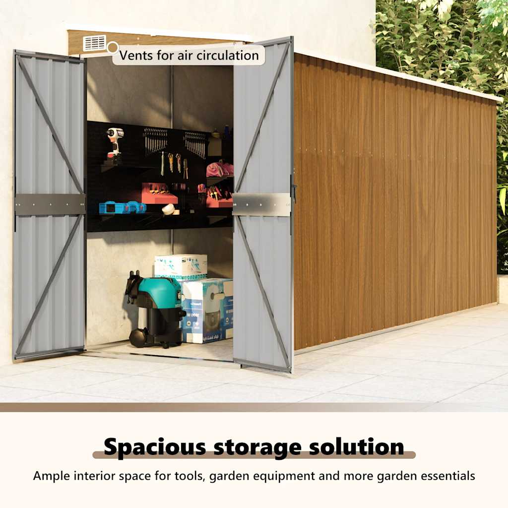 Casetta da giardino a muro marrone 118x382x178 cm in acciaio zincato | homemem39