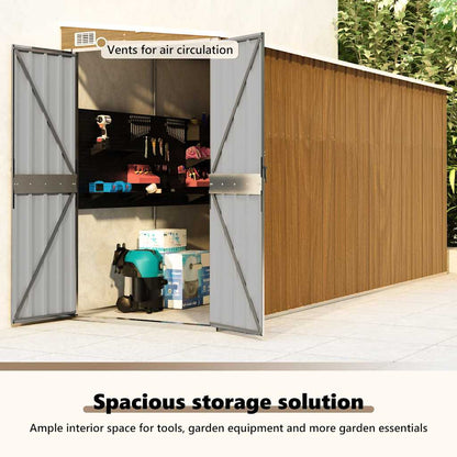 Casetta da giardino a muro marrone 118x382x178 cm in acciaio zincato | homemem39