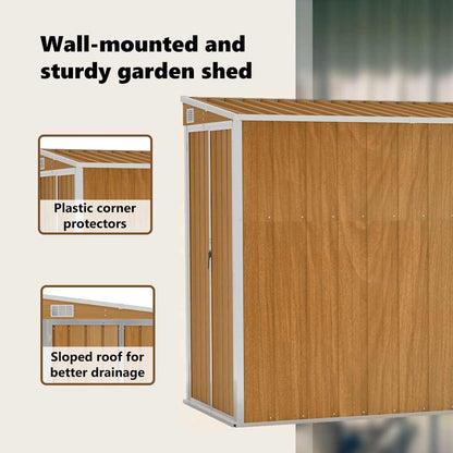 Casetta da giardino a muro marrone 118x382x178 cm in acciaio zincato | homemem39