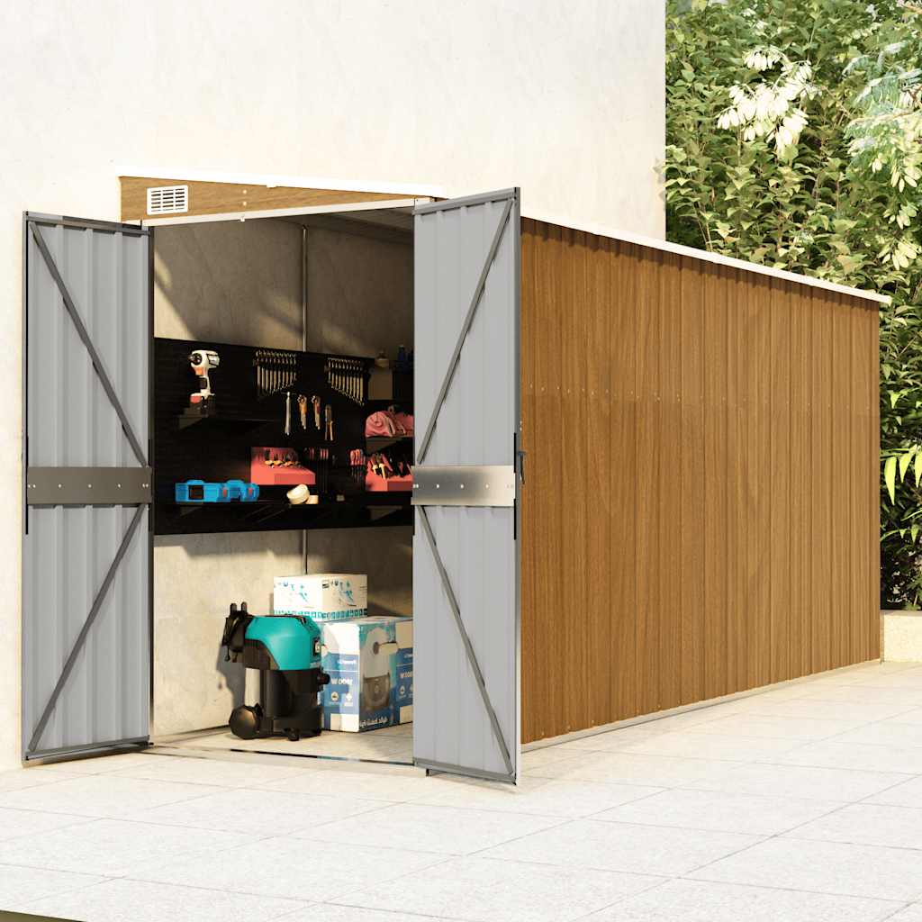 Casetta da giardino a muro marrone 118x382x178 cm in acciaio zincato | homemem39
