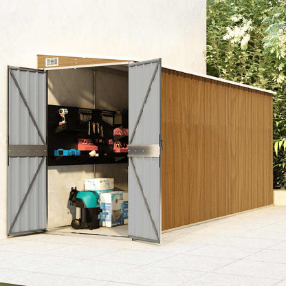 Casetta da giardino a muro marrone 118x382x178 cm in acciaio zincato | homemem39