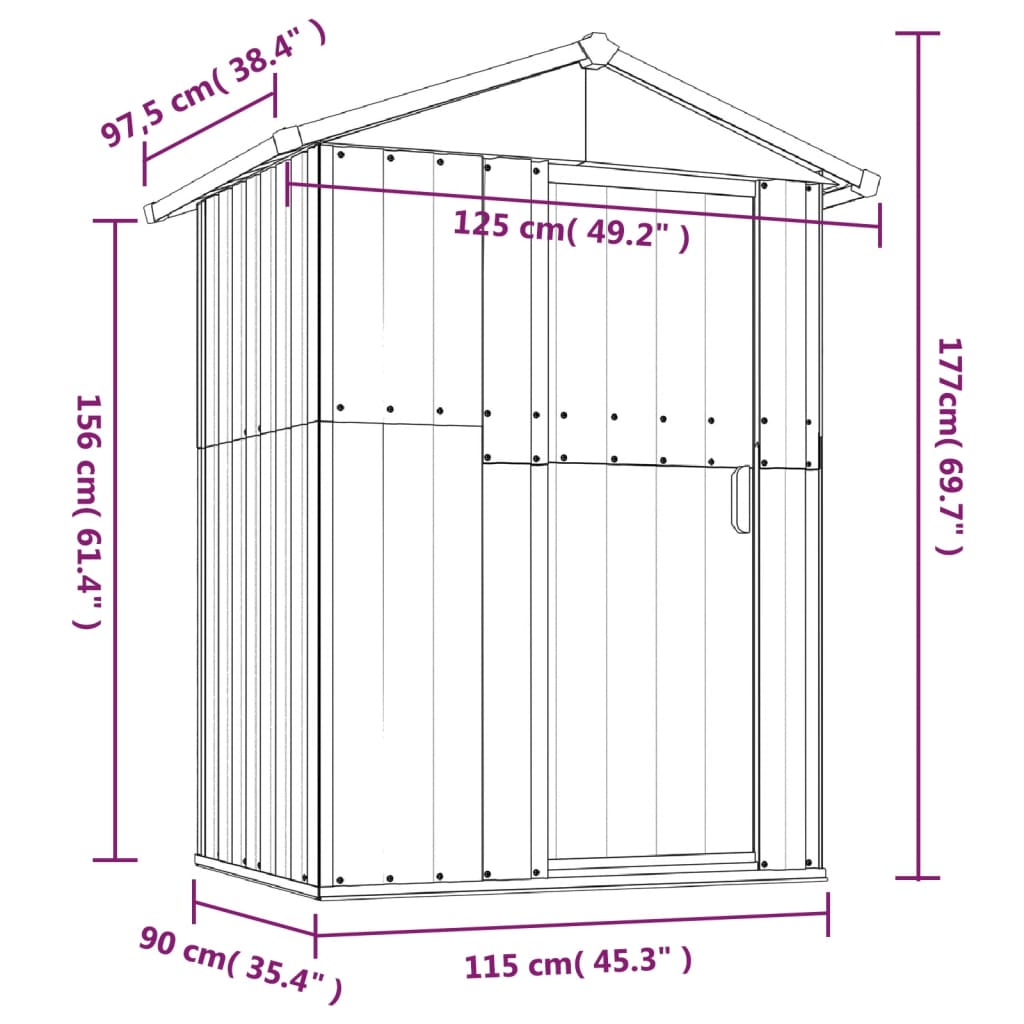 Capanno da Giardino Grigio 126x97,5x177 cm Acciaio Zincato - homemem39