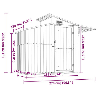Capanno da Giardino Grigio 270x130x208,5 cm Acciaio Zincato | homemem39