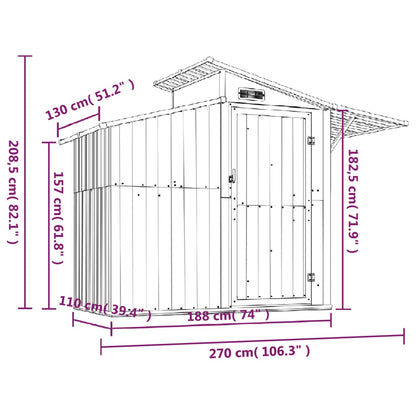 Capanno da Giardino Marrone 270x130x208,5 cm Acciaio Zincato - homemem39