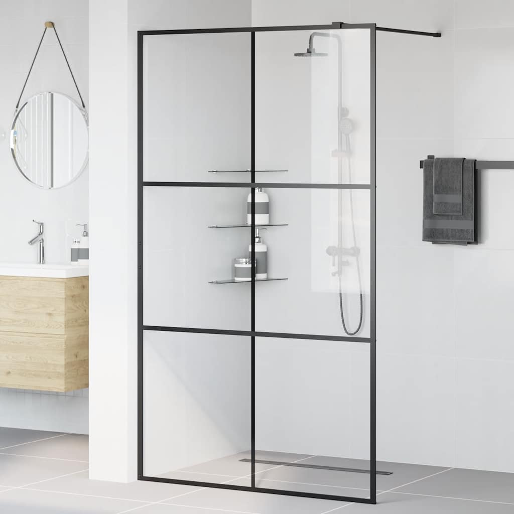 Parete per Doccia Walk-in Vetro Trasparente ESG 115x195cm Nera | homemem39