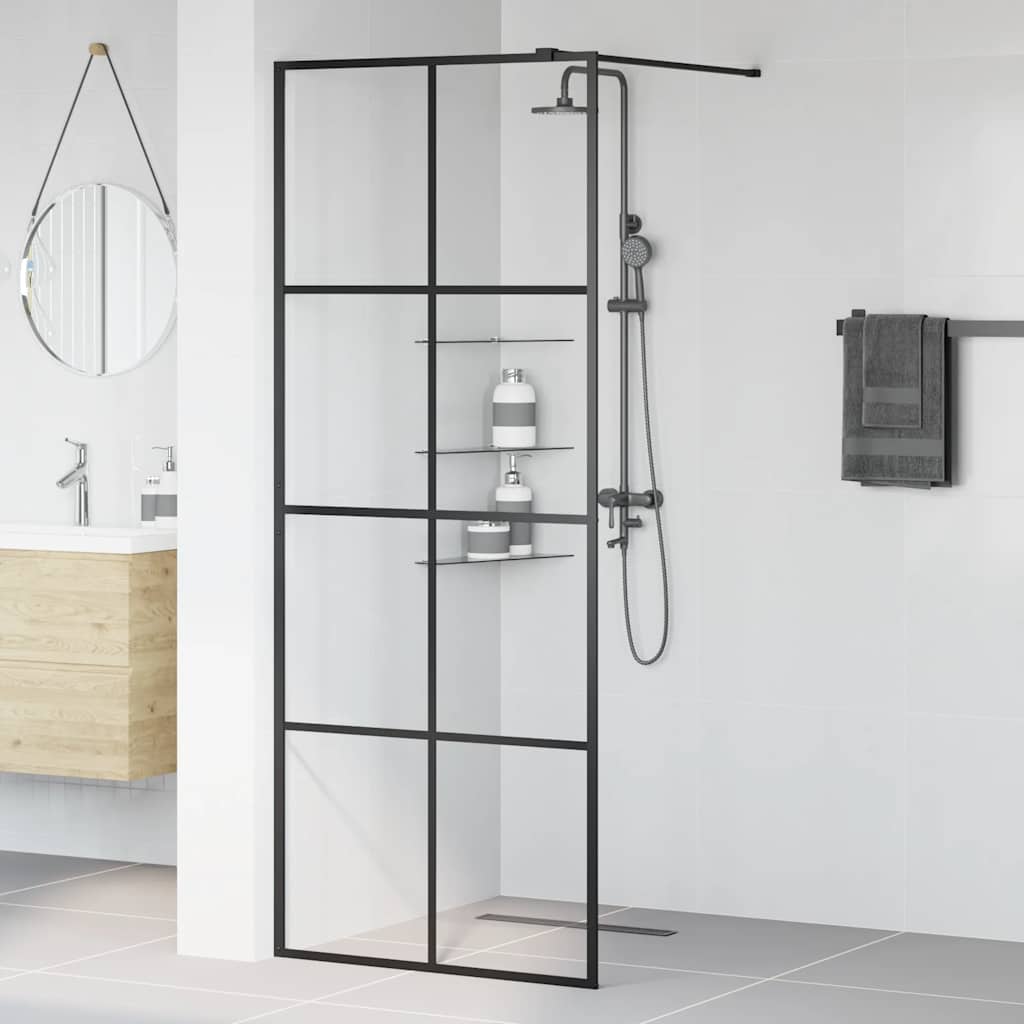 Parete per Doccia Walk-in Vetro Trasparente ESG 80x195 cm Nera | homemem39