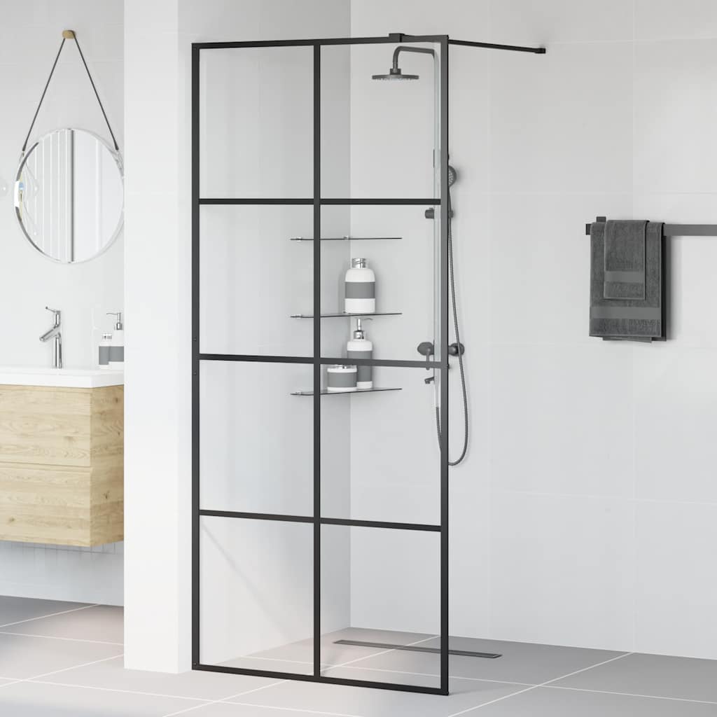 Parete per Doccia Walk-in Vetro Trasparente ESG 90x195 cm Nera | homemem39