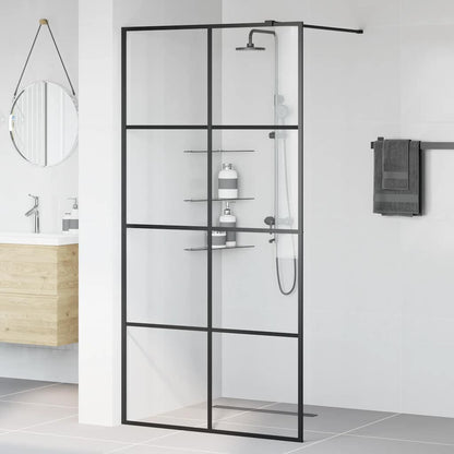 Parete per Doccia Walk-in Vetro Trasparente ESG 100x195cm Nera