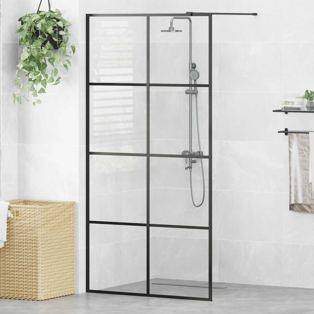 Parete per Doccia Walk-in Vetro Trasparente ESG 100x195cm Nera
