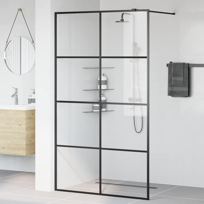 Parete per Doccia Walk-in Vetro Trasparente ESG 115x195cm Nera