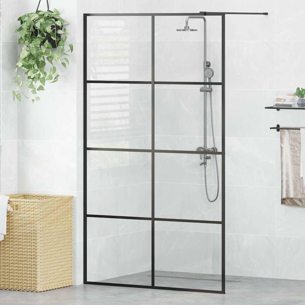 Parete per Doccia Walk-in Vetro Trasparente ESG 115x195cm Nera