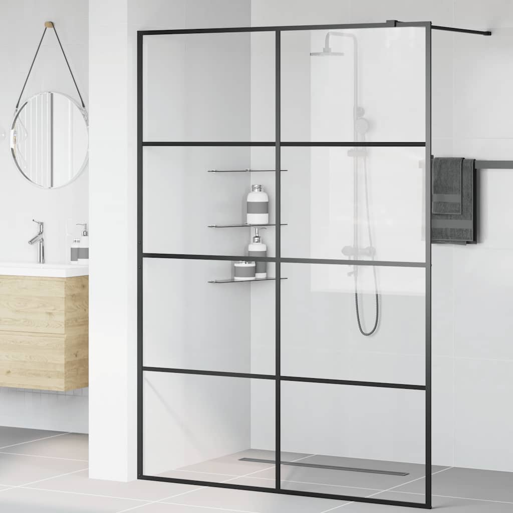 Parete Doccia Walk-in in Vetro Trasparente ESG 140x195cm Nera - homemem39