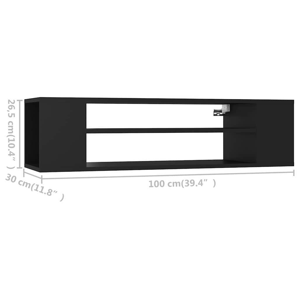 Mobile Porta TV Pensile Nero 100x30x26,5 cm Legno Multistrato