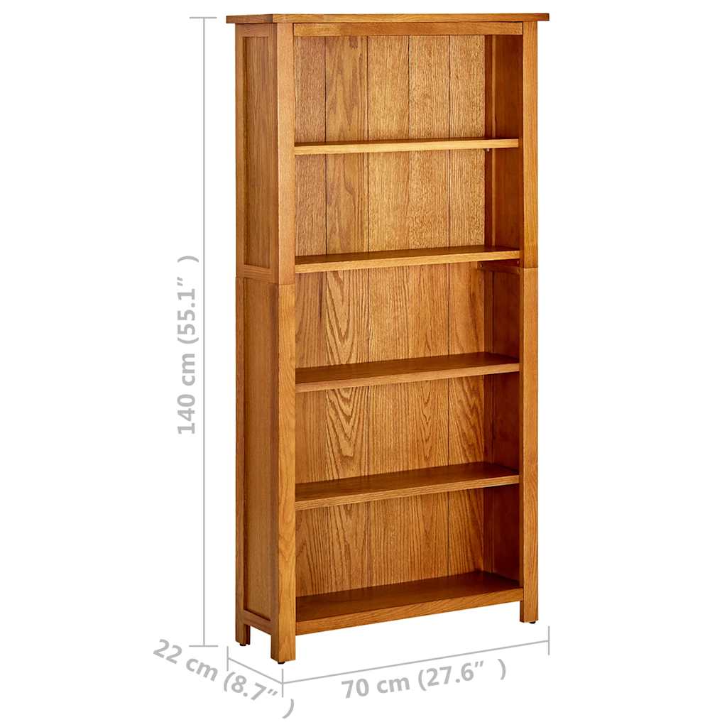 Libreria a 5 Ripiani 70x22x140 cm in Legno Massello di Rovere | homemem39