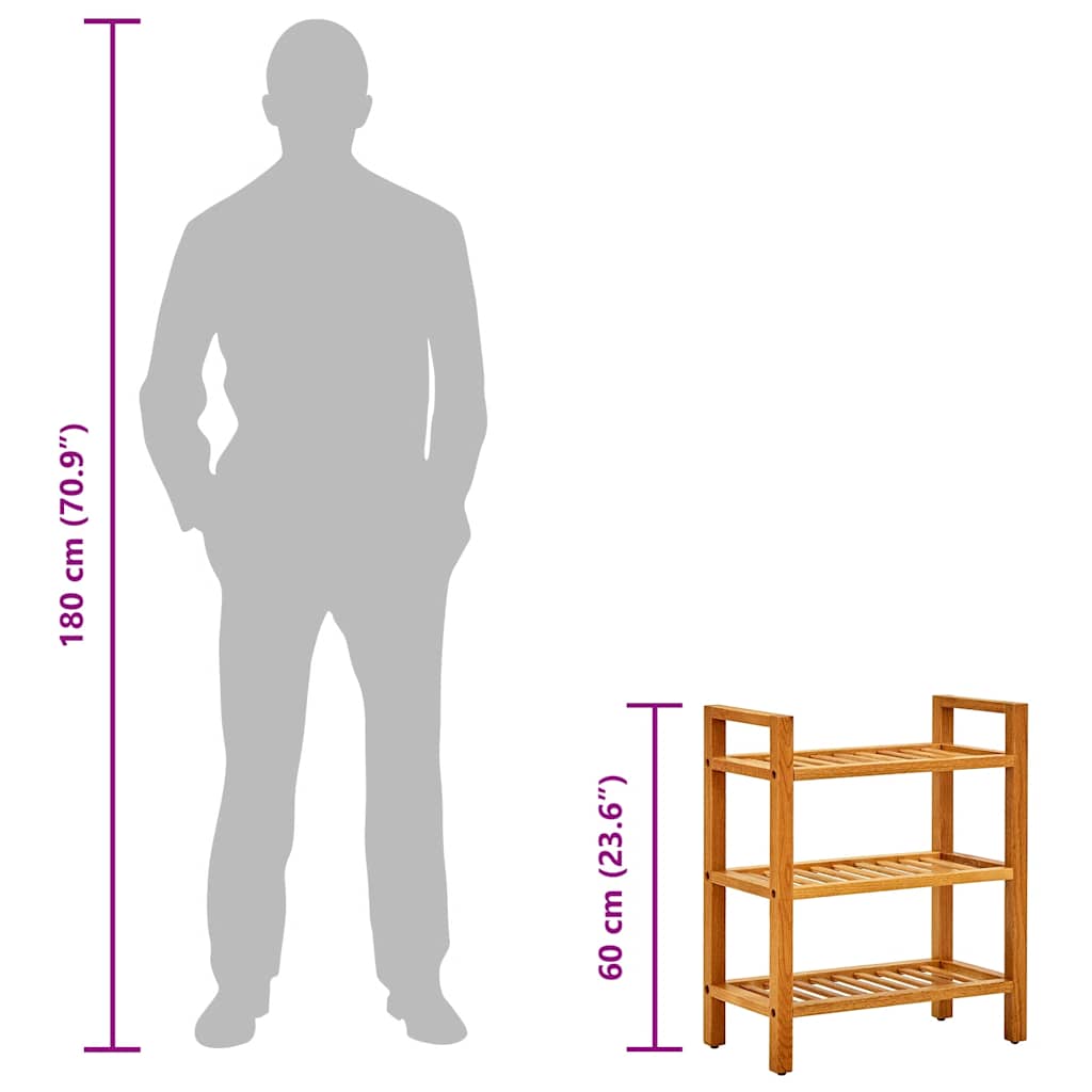 Scarpiera con 3 Ripiani 50x27x60 cm in Legno Massello di Rovere
