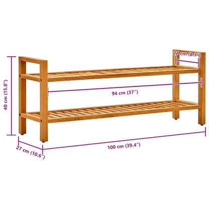 Scarpiera con 2 Ripiani 100x27x40 cm in Massello di Rovere