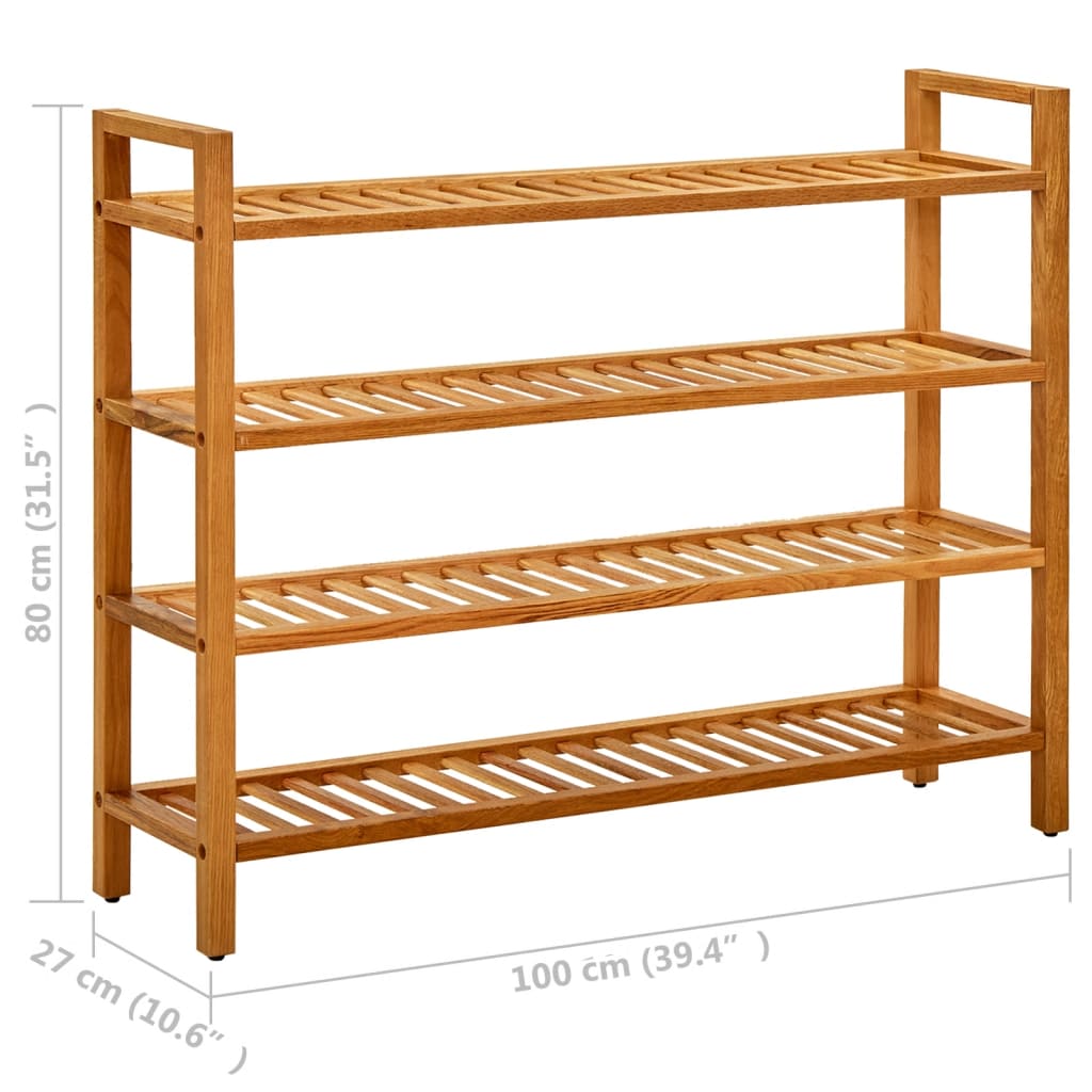 Shoe rack with 4 shelves 100x27x80cm in solid oak wood