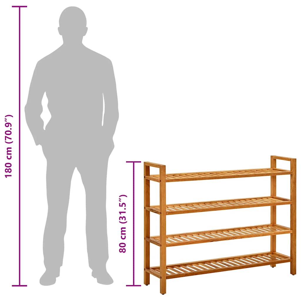 Shoe rack with 4 shelves 100x27x80cm in solid oak wood