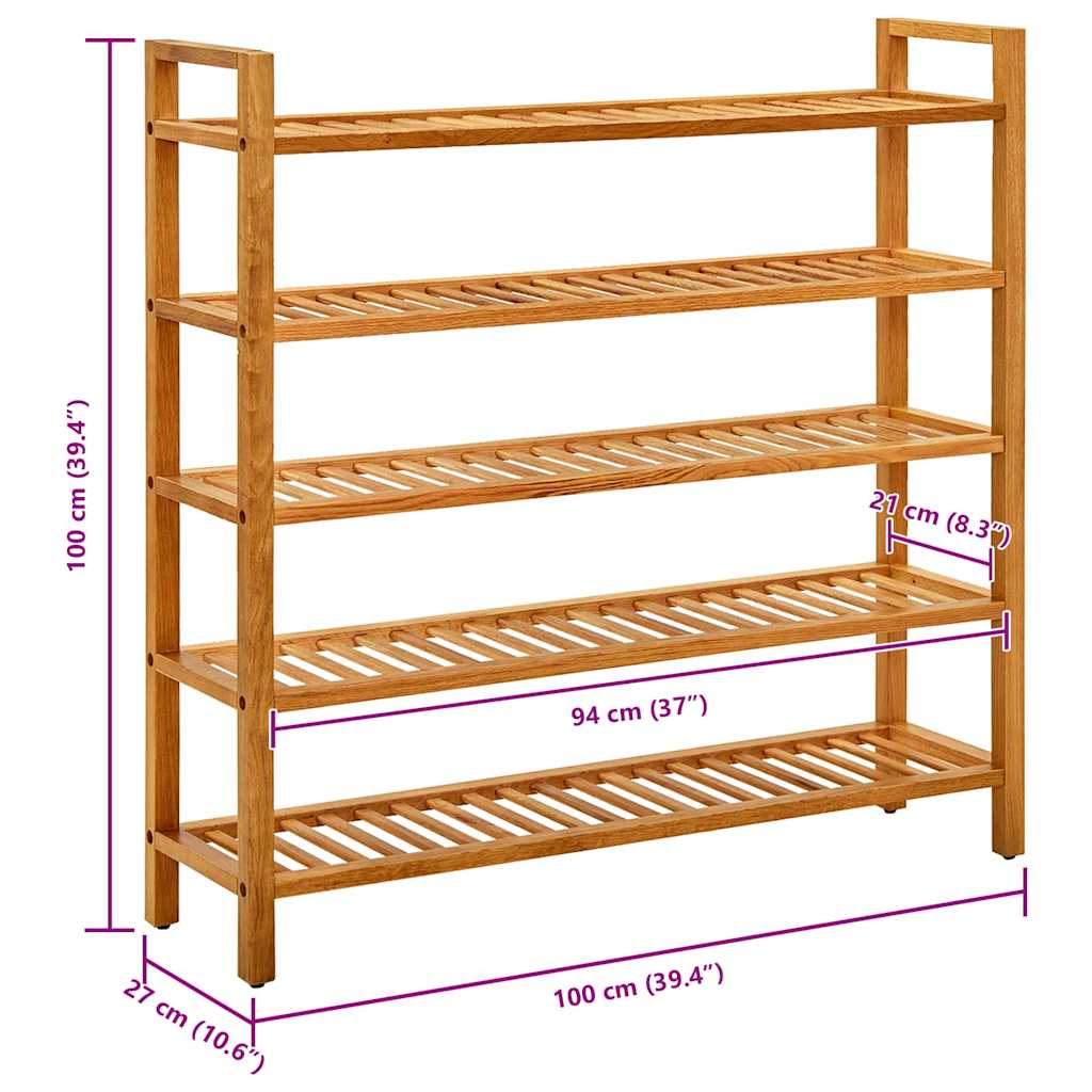 Shoe rack with 5 shelves 100x27x100 cm in solid oak