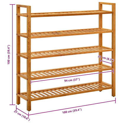 Shoe rack with 5 shelves 100x27x100 cm in solid oak