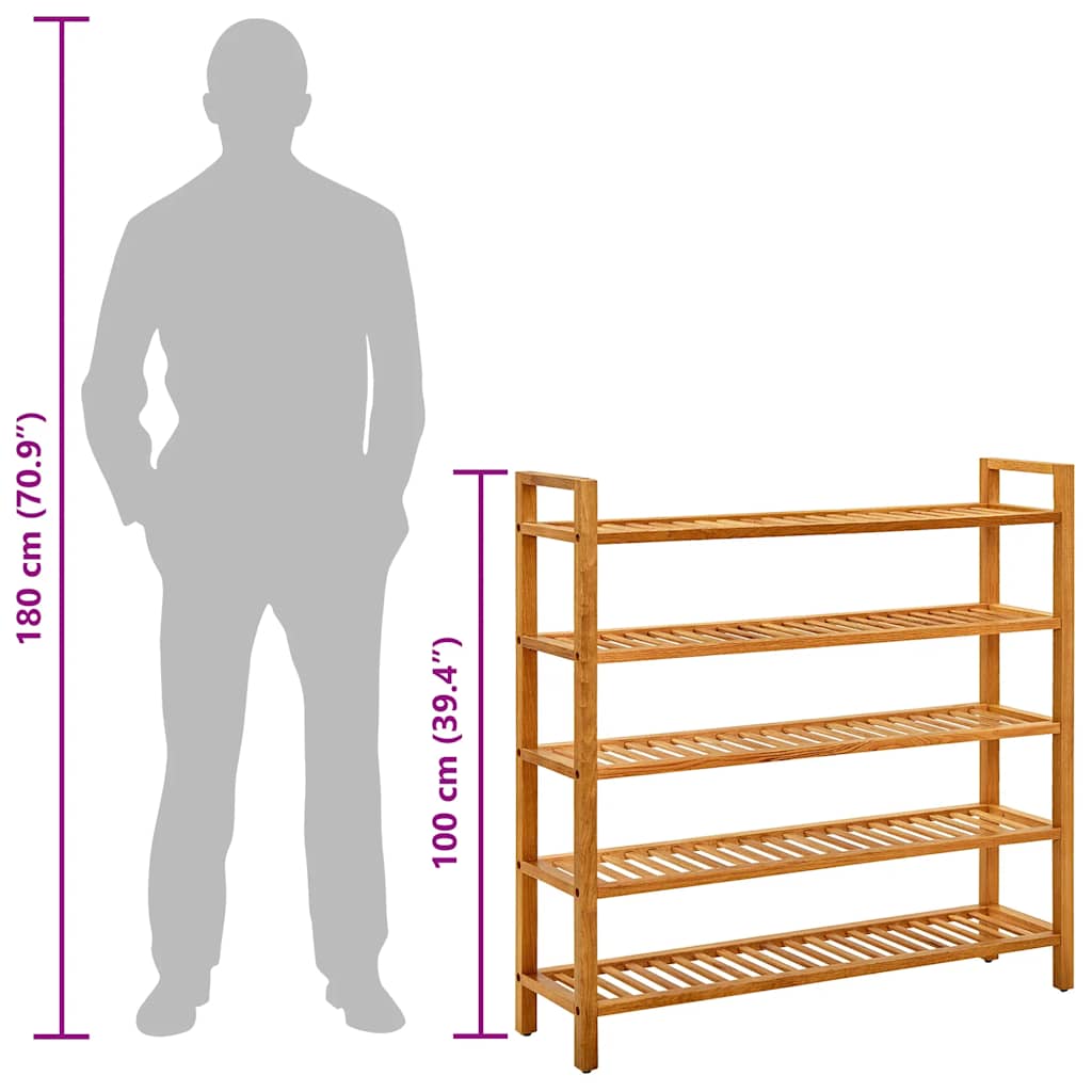Shoe rack with 5 shelves 100x27x100 cm in solid oak