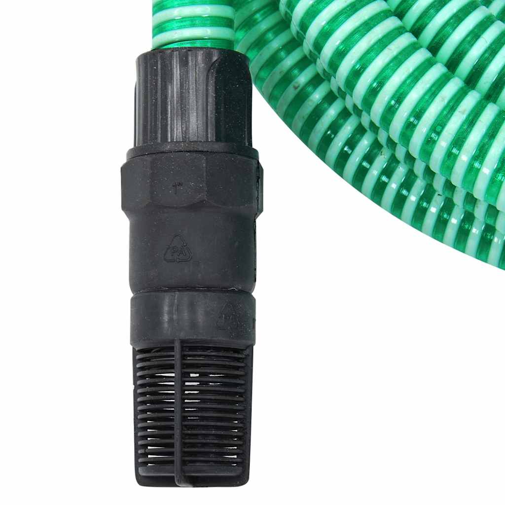 Tubo di Aspirazione con Raccordi in Ottone Verde 11" 10 m PVC